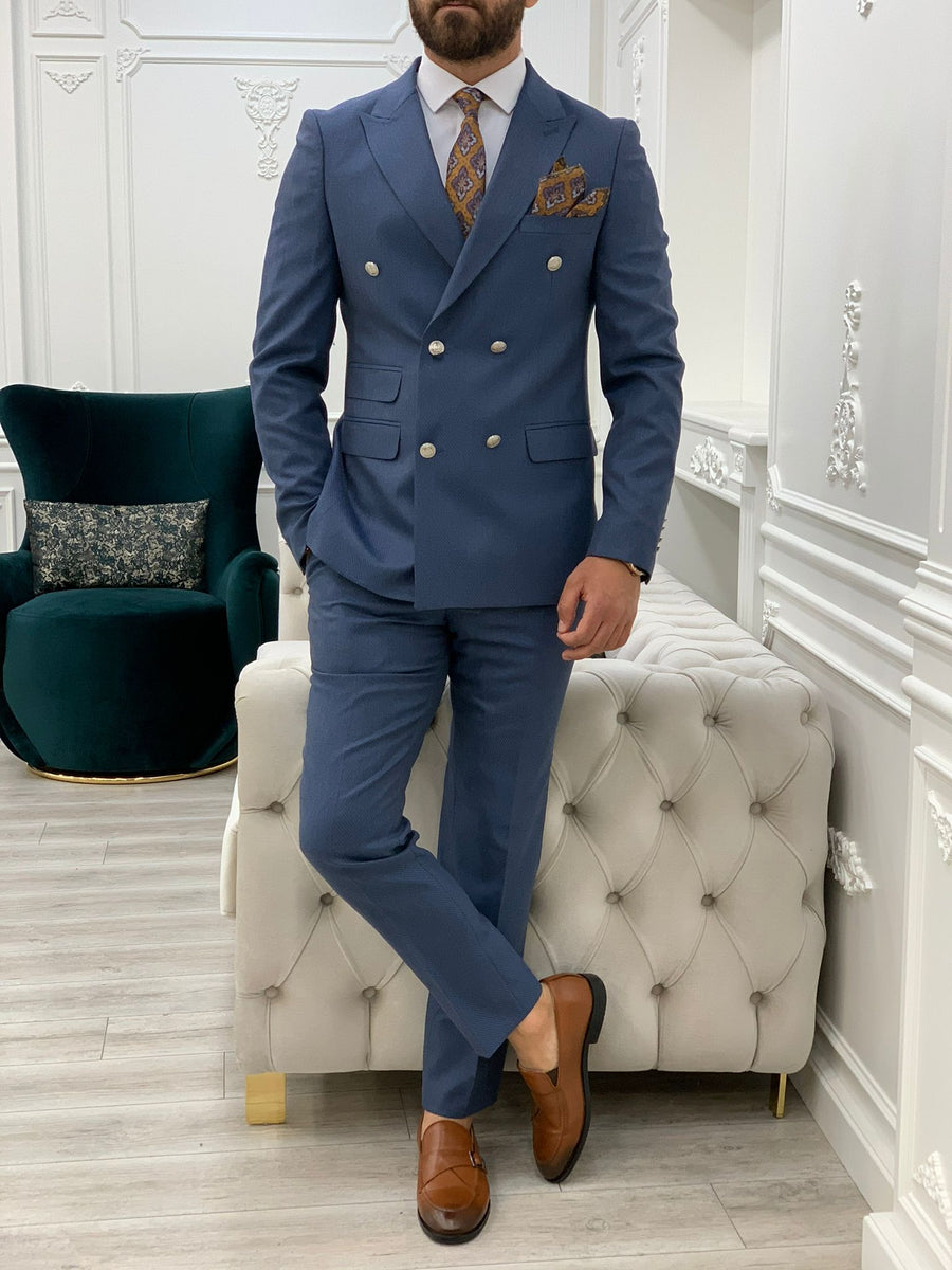 Vince Slim Fit Double Breasted Navy Suits – MenSuitsPage