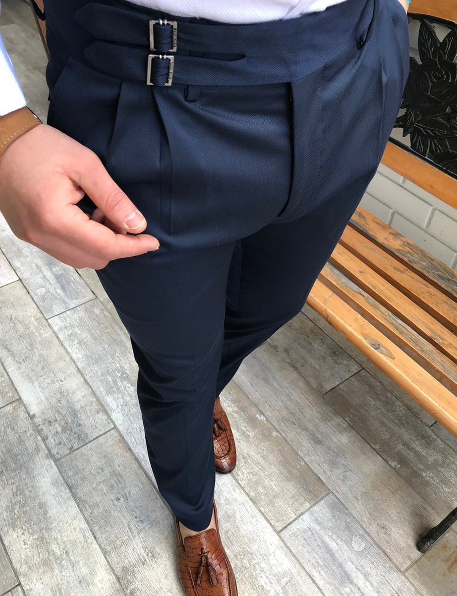 Perry Slim Fit Navy Blue Plaid Pants – MenSuitsPage