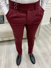 Load image into Gallery viewer, Harringate Slim Fit Double Buckled Burgundy Pants
