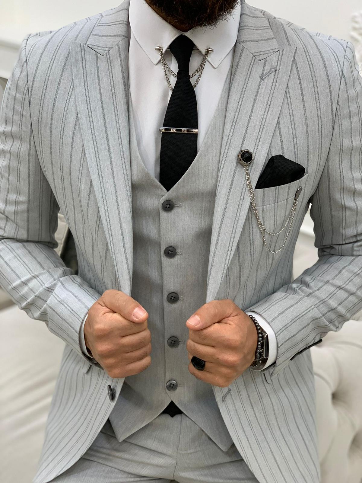 Charcoal Grey Stripe Suit COHDR018AH23 | Swann