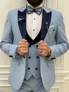 Connor Slim Fit Detachable Collar Ice Blue Groom Tuxedo