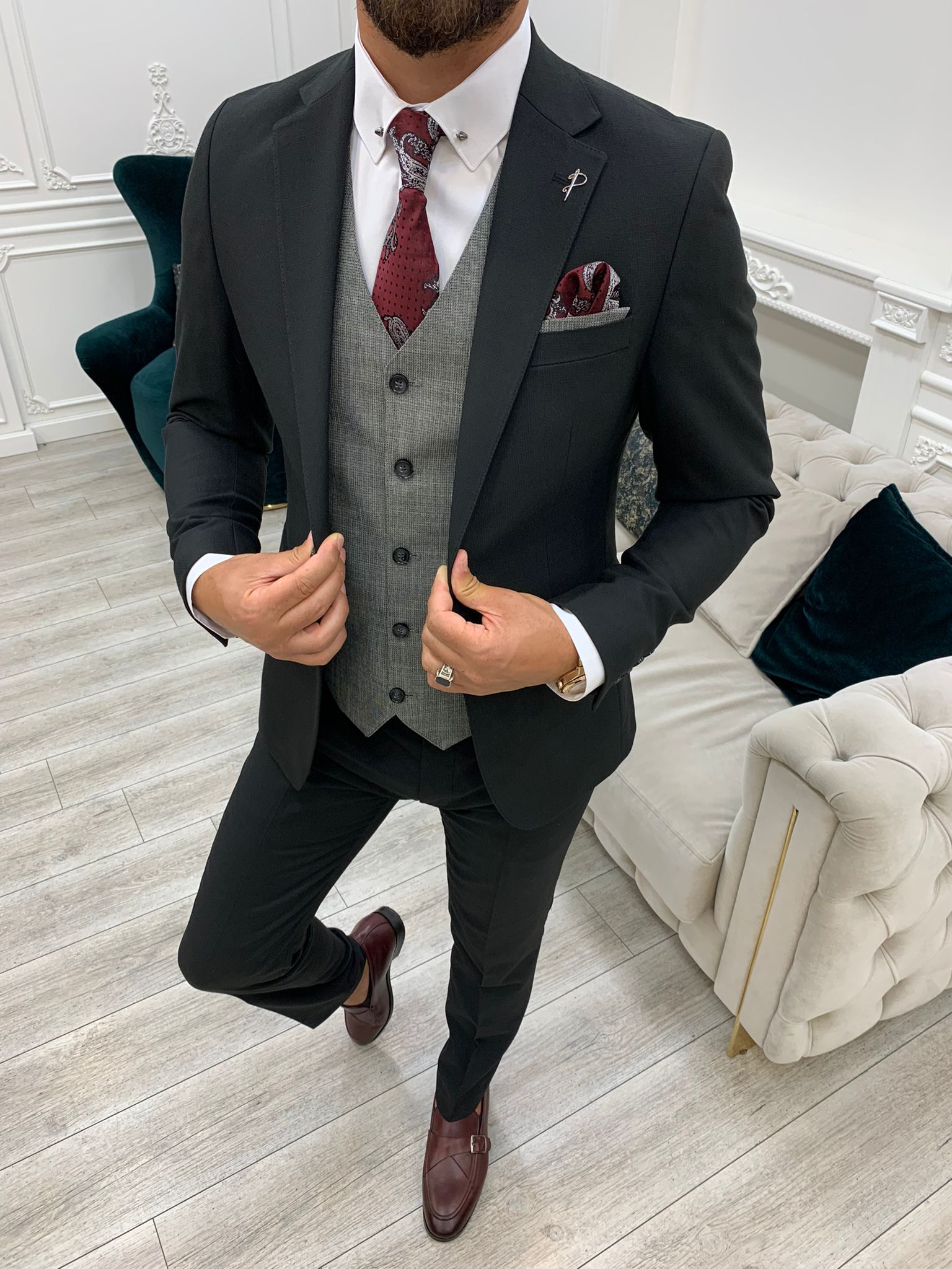 Dark Grey Suit Separates Vest Style No. NF8S - Black Tie Formalwear