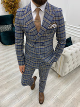 이미지를 갤러리 뷰어에 로드 , Luxe Slim Fit Double Breasted Deep Blue Plaid Suit
