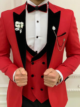 Laden Sie das Bild in den Galerie-Viewer, Brooks Slim Fit Groom Collection (Red Velvet Lapel Tuxedo)
