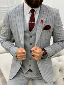 Monroe Slim Fit Grey Stripe Suit