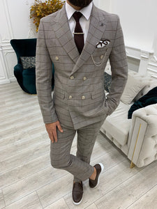 Luxe Slim Fit Double Breasted Coffee Suit