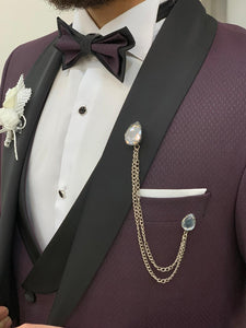 Carson Pull-out Collared Dobby Fabric Burgundy Groom Tuxedo