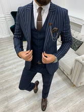 Load image into Gallery viewer, Monroe Slim Fit Navy Stripe Suit

