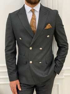 Vince Slim Fit Double Breasted Dark Grey Suit