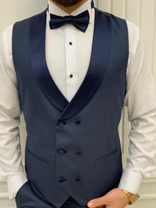 Carson Slim Fit Pull Out Collared Dobby Blue Tuxedo