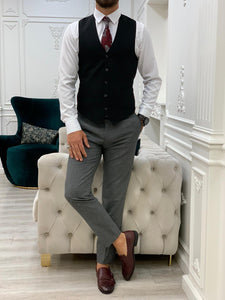 Phil Slim Fit Grey Black Combination Suit