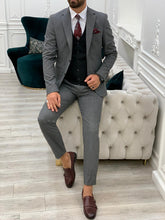 Load image into Gallery viewer, Phil Slim Fit Grey Black Combination Suit
