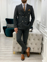 Load image into Gallery viewer, Vince Slim Fit Double Breasted Dark Grey Suit
