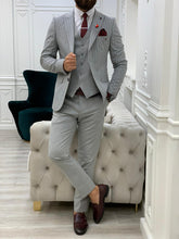 Load image into Gallery viewer, Monroe Slim Fit Grey Stripe Suit
