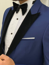 Load image into Gallery viewer, Kyle Slim Fit Dovetail Velvet Collared Blue Tuxedo
