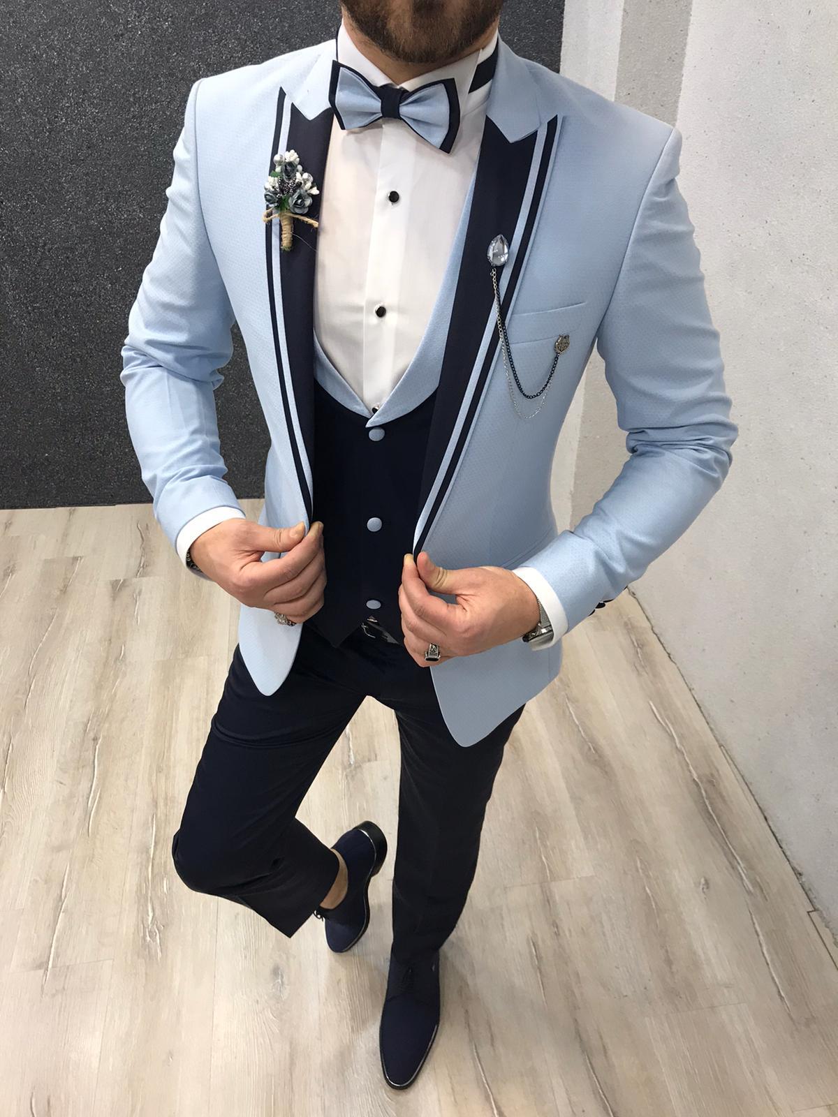 Buy Custom Sky Blue Tuxedo Wedding Suit - Free Shipping