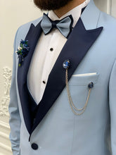 이미지를 갤러리 뷰어에 로드 , Connor Slim Fit Detachable Collar Ice Blue Groom Tuxedo
