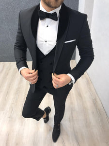 Genova Slim Fit Black with Velvet Tuxedo