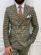 画像をギャラリービューアに読み込む, Luxe Slim Fit Double Breasted Khaki Plaid Suit
