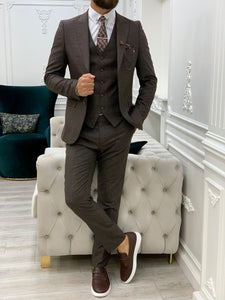Morrision Slim Fit Coffee Vested Suit
