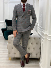 Charger l&#39;image dans la galerie, Luxe Slim Fit Double Breasted Plaid Pink Suit
