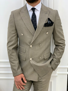 Vince Slim Fit Double Breasted Cream Suit