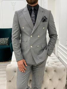 Vince Slim Fit Light Grey Double Breasted Suit
