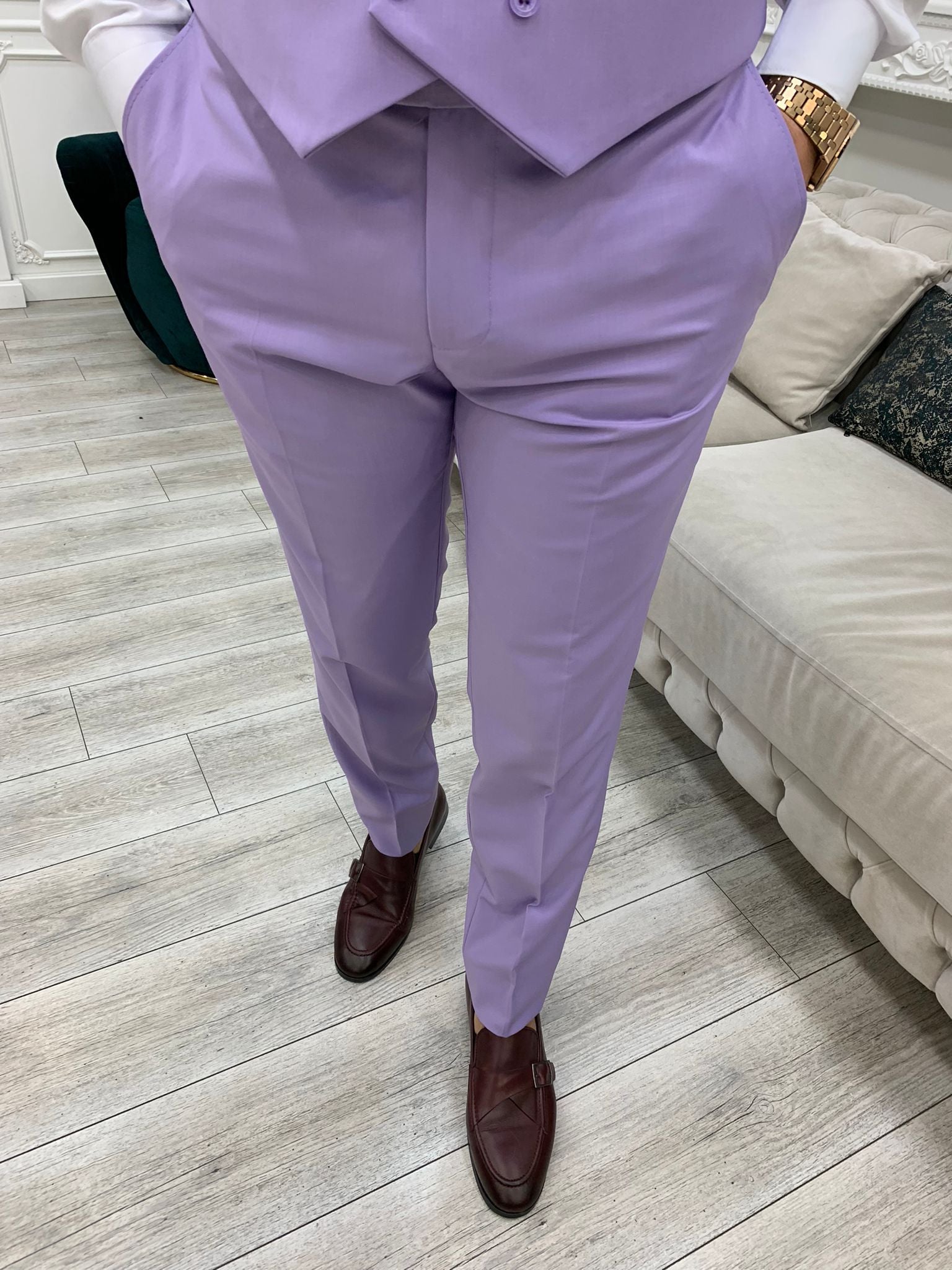 Slim Fit Linen suit trousers  Heather purple  Men  HM IN
