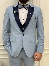 이미지를 갤러리 뷰어에 로드 , Connor Slim Fit Detachable Collar Ice Blue Groom Tuxedo
