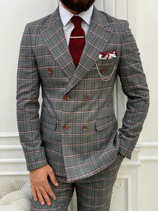 Luxe Slim Fit Double Breasted Plaid Pink Suit