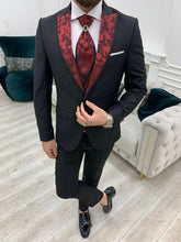 Laden Sie das Bild in den Galerie-Viewer, Carson Burgundy Scarf Detachable Collared Groom Tuxedo
