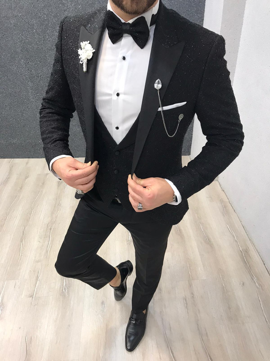 Noah Silvery Black Vested Tuxedo (Wedding Edition) – MenSuitsPage
