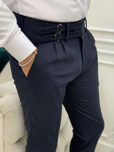 Load image into Gallery viewer, Kyle Slim Fit Navy Doube Pleated Pants
