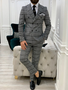 Luxe Slim Git Grey Double Breasted Suit