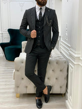 Charger l&#39;image dans la galerie, Monroe Slim Fit Black Stripe Suit

