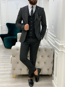 Monroe Slim Fit Black Stripe Suit