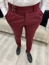 Load image into Gallery viewer, Harringate Slim Fit Double Buckled Burgundy Pants
