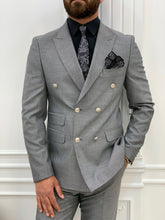 画像をギャラリービューアに読み込む, Vince Slim Fit Light Grey Double Breasted Suit
