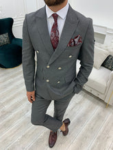 이미지를 갤러리 뷰어에 로드 , Vince Slim Fit Double Breasted Grey Suit
