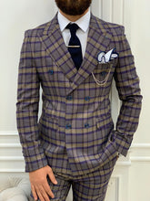Charger l&#39;image dans la galerie, Luxe Slim Fit Double Breasted Plaid Purple Suit
