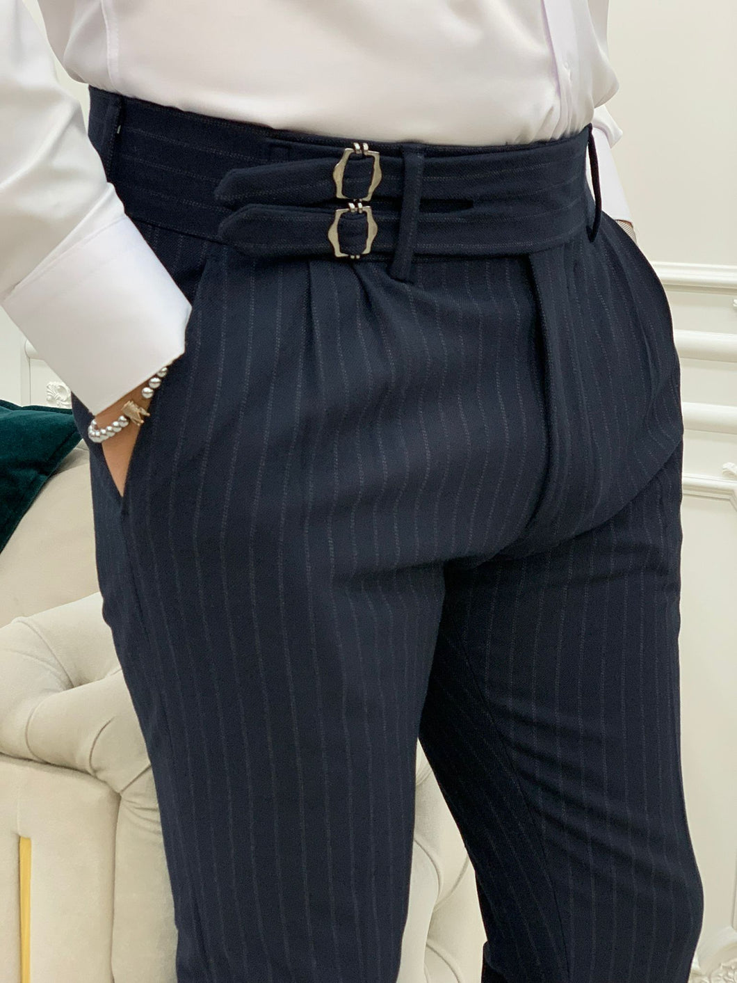 Kyle Slim Fit Stripe Double Pleated Pants