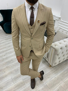 Monroe Slim Fit Cream Stripe Suit