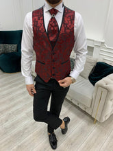 Load image into Gallery viewer, Carson Burgundy Scarf Detachable Collared Groom Tuxedo
