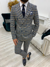 Load image into Gallery viewer, Luxe Slim Fit Double Breasted Plaid Navy Blue Suit
