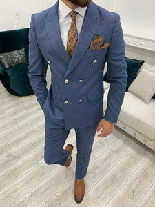 Vince Slim Fit Double Breasted Navy Suits