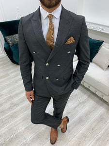 Vince Slim Fit Double Breasted Dark Grey Suit