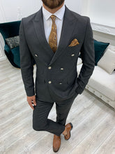 Laden Sie das Bild in den Galerie-Viewer, Vince Slim Fit Double Breasted Dark Grey Suit
