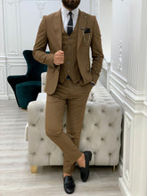 Load image into Gallery viewer, Monroe Slim Fit Brown Stripe Suit
