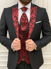 Load image into Gallery viewer, Carson Burgundy Scarf Detachable Collared Groom Tuxedo
