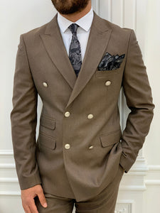 Vince Slim Fit Double Breasted Brown Suit
